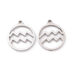 Verseau Pendentifs en acier inoxydable anti-ternissement, polissage manuel, bague avec douze constellations, couleur inox, Verseau, 201mm, Trou: 18x16x1.5mm