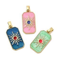 (52) Непрозрачная лаванда Латунь эмаль подвески, прямоугольник с солнцем, стойки покрытие, долговечный, без кадмия и без свинца, золотые, разноцветные, 27.5x14x2.5 мм, отверстие : 3.5x5.5 мм