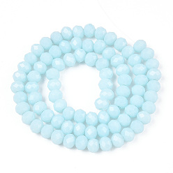 Light Sky Blue Opaque Solid Color Glass Beads Strands, Faceted, Rondelle, Light Sky Blue, 2.5x1.5mm, Hole: 0.4mm, about 150~160pcs/strand, 11.42~12.2 inch(29~31cm)