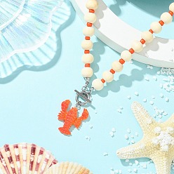 Нержавеющая Сталь Цвет Летние пляжные подвески в виде лобстера из смолы, деревянные бусы с застежками для женщин, кораллового цвета, цвет нержавеющей стали, 18.23 дюйм (46.3 см)