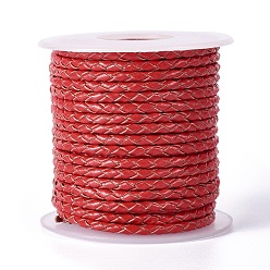 FireBrick Braided Cowhide Cord, Leather Jewelry Cord, Jewelry DIY Making Material, with Spool, FireBrick, 3.3mm, 10yards/roll