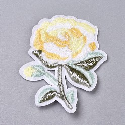 Yellow Computerized Embroidery Cloth Iron on/Sew on Patches, Costume Accessories, Appliques, for Backpacks, Clothes, Flower, Yellow, 69x55x1.5mm