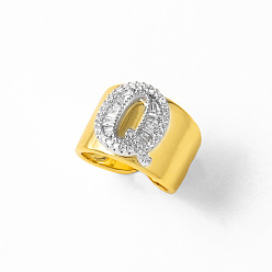 Letter Q Латунные кольца-манжеты с микропаве из прозрачных кубических цирконий, буквы, золотые, Буква Q, 17 мм