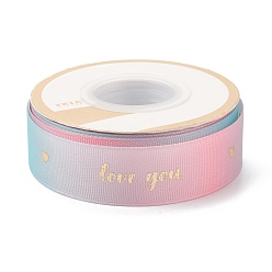 Разноцветный Градиентная полиэфирная лента в крупный рубчик, одного лица печататься, слово люблю тебя узор, для упаковки подарков, украшение свадьбы, красочный, 1 дюйм (26 мм), около 25 ярдов / рулон (22.86 м / рулон)