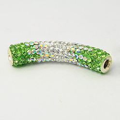 Перидот Полимерная глина бисера горный хрусталь трубки, класс А, с двойными ядрами латуни, трубка, серебряный цвет гальваническим, перидот, 47x9 мм, отверстие : 4 мм