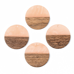 Легкий Лосось Подвески из непрозрачной смолы и ореха, плоско-круглые, светлый померанцевый, 28x3 мм, отверстие : 2 мм