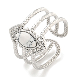 Синтетическая Бирюза 304 манжеты из нержавеющей стали с синтетической бирюзой, открытые кольца с широкой полосой «конский глаз» для женщин и мужчин, цвет нержавеющей стали, 15 мм, внутренний диаметр: регулируемый