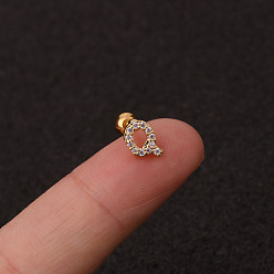 Letter Q 316l серьги для хряща из хирургической нержавеющей стали с микропаве из прозрачного кубического циркония, золотые, Буква Q, 6 мм, штифты : 1.2 мм