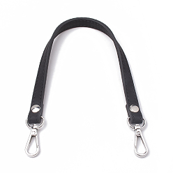 Negro Imitación cuero asas de la bolsa, con broches de aleación, para accesorios de reemplazo de correas de bolsa, Platino, negro, 345~355x12x3.5 mm