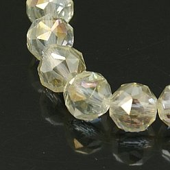 Светло-желтый Стеклянные бусины с гальваническим покрытием , с полным покрытием блестки, граненые, круглые, светло-желтый, 8 мм, отверстие : 1 мм