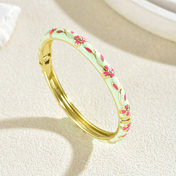 Honeydew Zinc Alloy Enamel Flower Hinged Cuff Bangles for Women, Golden, Honeydew, Inner Diameter: 2.36 inch(6cm)~2.76 inch(7cm)