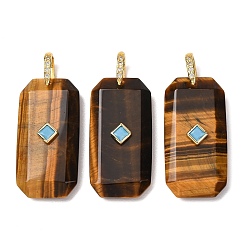 Tiger Eye Natural Tiger Eye Pendants, Rectangle, Golden, 39x19~19.5x7~7.5mm, Hole: 6.5x6.5mm