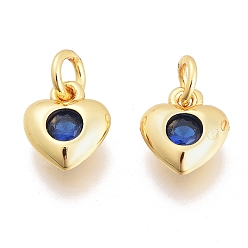 Морской Синий Латунные микро проложить кубического циркония прелести, с целью перехода в кольце, сердце, золотые, Marine Blue, 7.5x6.5x2.5 мм, отверстие: 1.5 мм, переходные кольца: 3.5x0.8 мм
