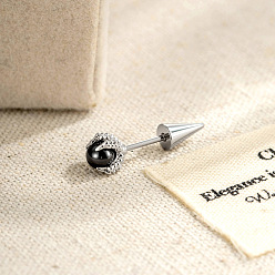Черный Серьги-гвоздики в виде когтя дракона с шариком из латуни и кубического циркония., с 304 штифтов из нержавеющей стали, платины и нержавеющая сталь цвет, чёрные, бар: 6 mm, штифты : 0.8 мм