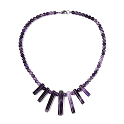 Amatista Collares babero redondos de amatista natural con cuentas en forma de abanico, con cierres de acero inoxidable, color acero inoxidable, 17.91 pulgada (45.5 cm) ~ 19.49 pulgada (49.5 cm)