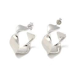 Платина Серьги-гвоздики из латуни с реечным покрытием, полукруглые серьги для женщин, без кадмия и без свинца, платина, 25x10 мм, штифты : 0.8 мм