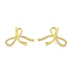 Настоящее золото 18K Левая и правая латунные серьги-манжеты с бантом, с прозрачным фианитом для женщин, реальный 18 k позолоченный, 19x28.5 мм