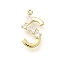 Letter S Латунные микро проложить кубического циркония подвески, буква-z чары, золотые, Письмо с, 17.5x9.5x2.5 мм, отверстие : 1 мм