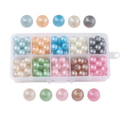 Gemischte Farbe 10 Farben undurchsichtige sprühlackierte Glasperlen, Runde, Gemischte Farbe, 10 mm, Loch: 1.3 mm ~ 1.6 mm, über 17pcs / Fach, 170 Stück / Karton