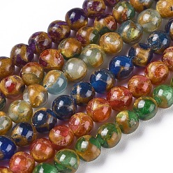 Gemischte Farbe Clinquant Steinperlen aus synthetischem Gold, gefärbt, Runde, Gemischte Farbe, 6 mm, Bohrung: 1.2 mm, ca. 64~65 Stk. / Strang, 15.15 Zoll (38.5 cm)