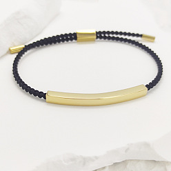 Черный 304 Браслеты-слайдеры из нержавеющей стали и плетеного хлопкового шнура, изогнутая трубка, чёрные, 10-1/4 дюйм (26 см)