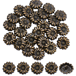 Античная Бронза 24 шт. 1-образные пуговицы в тибетском стиле из сплава с ножкой, цветок, античная бронза, 22x9 мм, отверстие : 2 мм