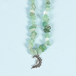 Green Aventurine Natural Green Aventurine Necklaces, with Alloy Charms, Moon Face, 14.57 inch(37cm)