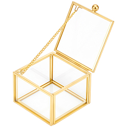 Cuadrado Vitrinas organizadoras de joyería de cristal transparente con marco metálico, dorado, plaza, 6.25x6.1x4.45 cm