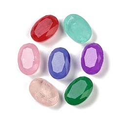 Mixed Color Glass Rhinestone Cabochons, Glass Surface with Natural Quartz Bottom, Pointed Back, Faceted, Oval, Mixed Color, 10x14x6mm