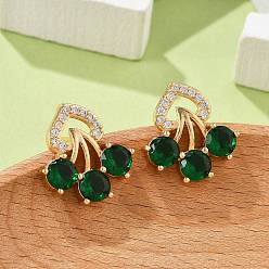 Зеленый Серьги-гвоздики из латуни с микропаве из прозрачных кубических цирконий для женщин, без кадмия и без свинца, долговечный, стойки покрытие, слева и справа, золотые, зелёные, 16.5x15.5 мм