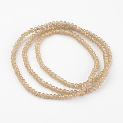 Цвет Древесины Гальванические стеклянные бусины, имитация нефрита, с полным покрытием цвета радуги, граненые, рондель, деревесиные, 3x2 мм, отверстие : 1 мм, около 165~169 шт / нитка, 15~16 дюйм (38~40 см)