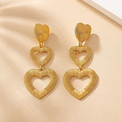 Кофейно-Золотой Серьги-гвоздики в форме сердца из цинкового сплава, кофе золотой, 67x27 мм