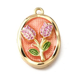 Oval Цветочные сплава эмали подвески, стойки покрытие, долговечный, без свинца, без кадмии и без никеля, золотые, овальные, 26x18x6 мм, отверстие : 1.8 мм
