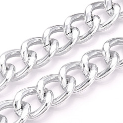 Платина Алюминий обуздать цепи, несварные, с катушкой, граненые, цепи с алмазной огранкой, платина, 26x20x5 мм, около 16.40 футов (5 м) / рулон