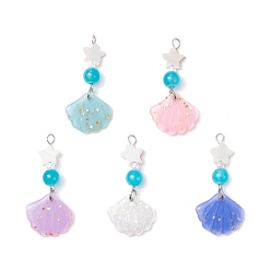 (52) Непрозрачная лаванда Подвески из искусственного блестка, форма ракушки и звезды, с 304 петлей из нержавеющей стали и пресноводной оболочкой, разноцветные, 48x22.5x8 мм, отверстие : 3 мм