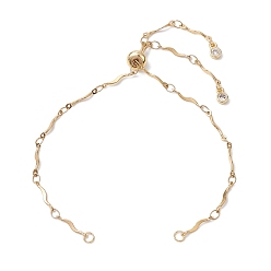 Золотой 304 изготовление браслета-слайдера из нержавеющей стали с волнообразными звеньями, с латунными скользящими бусинами, золотые, 10-5/8 дюйм (27 см)