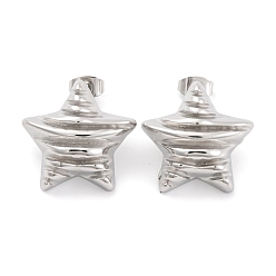 Нержавеющая Сталь Цвет Не тускнеют 304 серьги-гвоздики из нержавеющей стали, звезда, цвет нержавеющей стали, 20.5x20.5 мм