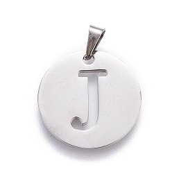 Letter J Anlaufgeschützt 201 Anhänger aus Edelstahl, flach rund mit Brief, Edelstahl Farbe, Buchstaben j, 20x1.3 mm, Bohrung: 4x3 mm