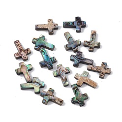 Разноцветный Натуральные бусинки из ушка, религия крест, красочный, 18x13x3.5 мм, отверстие : 0.8 мм