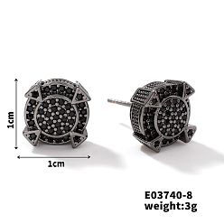 Квадрат Латунь серьги, с кубического циркония, чёрные, квадратный, 10x10 мм