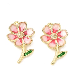 Pink Подвески из эмали и сплава, , стойки покрытие, золотые, розовые, 23x15x3.5 мм, отверстие : 1.2 мм