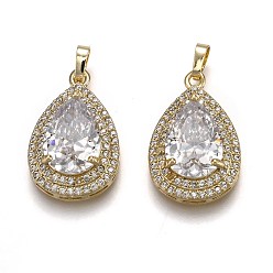 Снежный Позолоченная латунь с микропаве из прозрачного кубического циркония, со стеклом, долговечный, с кнопкой на поруки, слеза, снег, 24.5x16x7.5 мм, отверстие : 3x5 мм