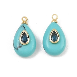 Synthetic Turquoise Synthetic Turquoise Pendants, Teardrop Charms, with Brass Pave Cubic Zirconia Findings, Real 18K Gold Plated, Cadmium Free & Lead Free, Rack Plating, Long-Lasting Plated, 18~19x10x5~6.5mm, Hole: 1.4mm