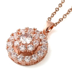 Розовое Золото Ожерелья с подвесками в виде цветка из прозрачного стекла и латуни, 304 из нержавеющей стали кабель цепи ожерелья, розовое золото , 15.94 дюйм (40.5 см)