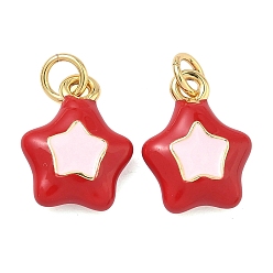 Красный Латунь эмаль подвески, звезды прелести, долговечный, стойки покрытие, без свинца и без кадмия, реальный 18 k позолоченный, красные, 14x11x4.5 мм, отверстие : 3 мм, Перейти кольцо: 5x1 мм