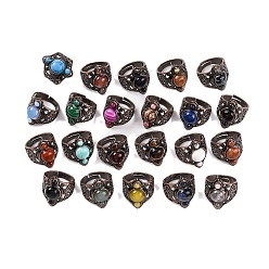 Смешанные камни Кольца на палец в стиле ретро со смешанными камнями, регулируемые латунные кольца для женщин, 25.5 мм, внутренний диаметр: 19 мм