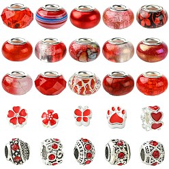FireBrick 50Pcs Resin European Beads, Large Hole Beads, Rondelle, Mixed Styles, FireBrick, 8.5~13.5x10~14x6.5~9mm, Hole: 5~6mm