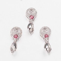 Платинированный Долговечные латунные микропромывные кубические циркониевые льды, плоско-круглые с сердцем, камелия, Реальная платина, 19 мм, отверстия: 2x4 мм, штифты: 0.6 мм