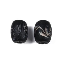 Черный Непрозрачные бусины лэмпворк ручной работы, барабан, чёрные, 14.5-15x11.5-12 мм, отверстие : 2 мм