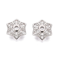 Платина Колпачки для бусин из прозрачного кубического циркония из латуни, цветок, платина, 8x7x2 мм, отверстие : 1.4 мм